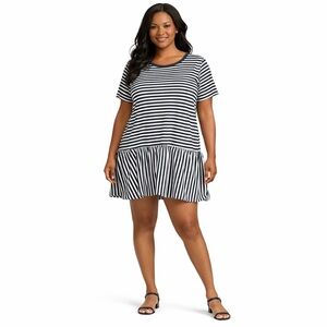 Fashion Nova Navy and White Striped Ruffle Hem Dress Size 1X